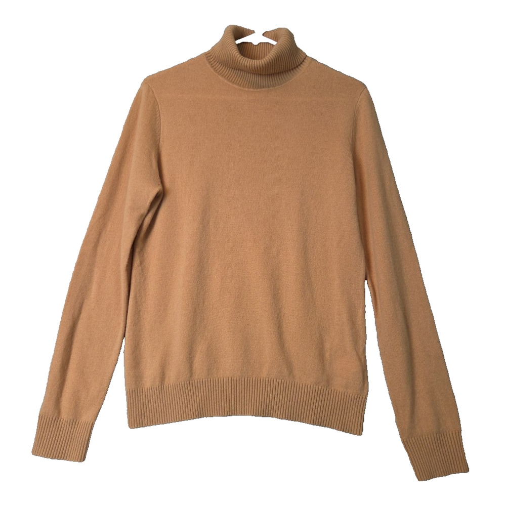 LANPULUX 100% Wool Knit Tan LS Turtleneck Sweater Women's M Stretch
